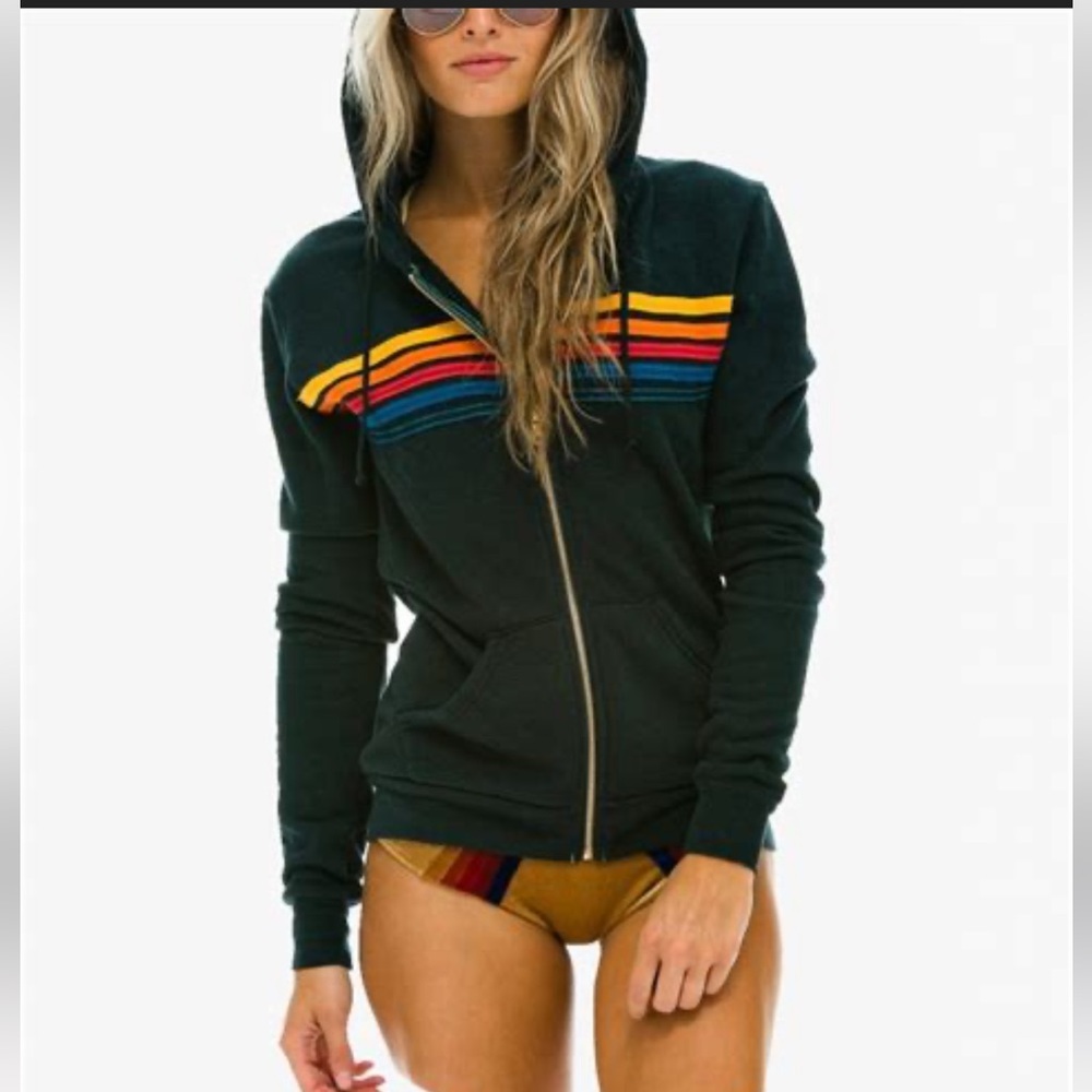 AVIATOR NATION RAINBOW HOODIE 5 STRIPE NAVY SIZE M. EXCELLENT CONDITION.